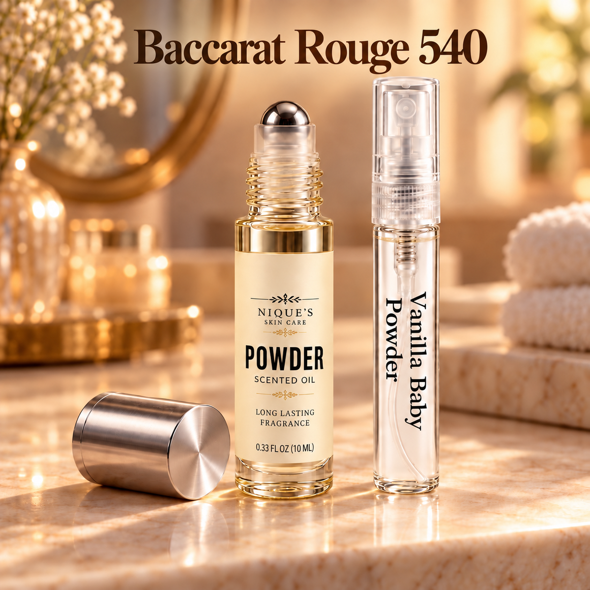 Women Baccarat Rouge 540 Roll on Oil with FREE Vanilla Baby Powder Spray
